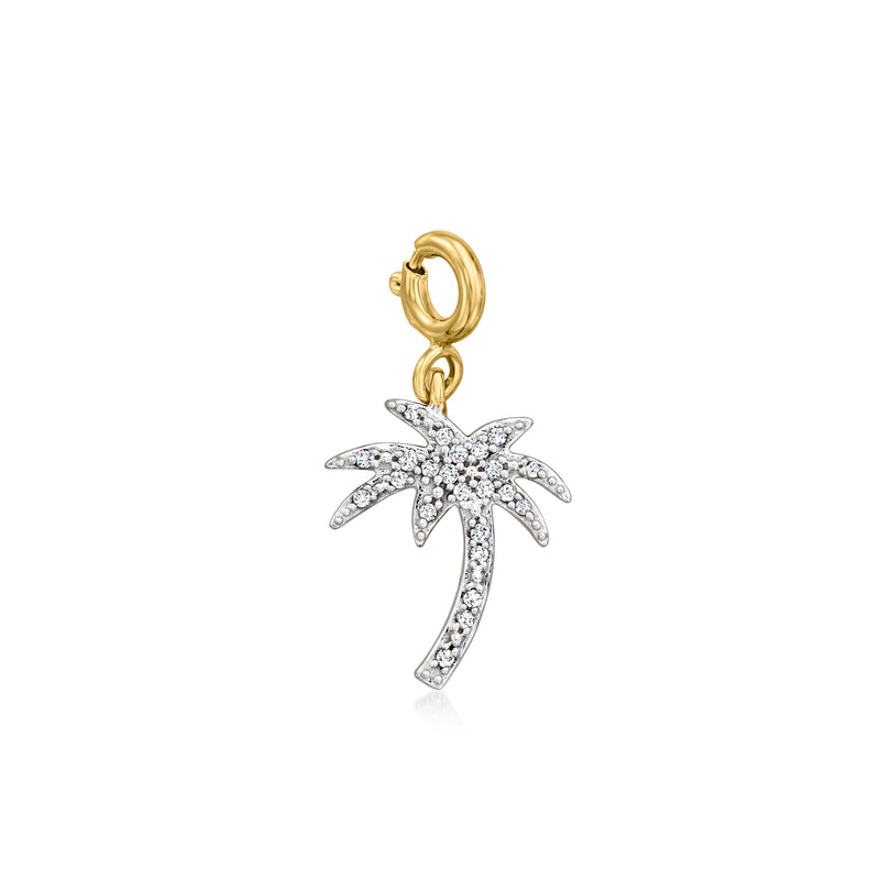 Diamond palm tree charm in 18kt gold over sterling