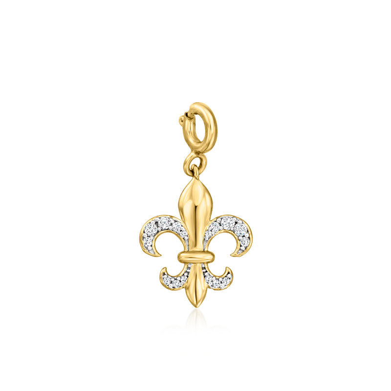 Diamond fleur-de-lis charm in 18kt gold over sterling silver with pavé accents