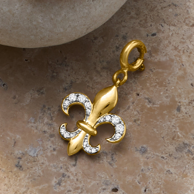 Diamond fleur-de-lis charm in 18kt gold over sterling
