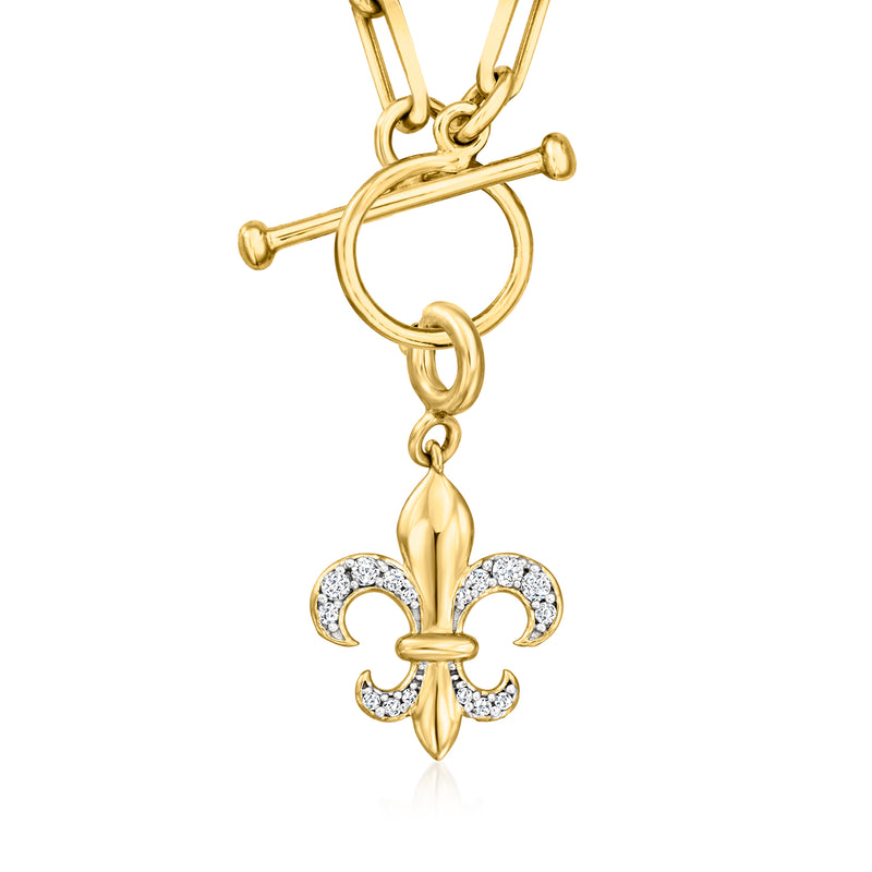 Fleur-de-lis diamond charm in gold over sterling with toggle clasp