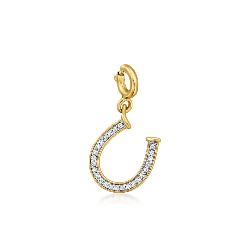 Diamond horseshoe charm in gold over sterling with pave accent