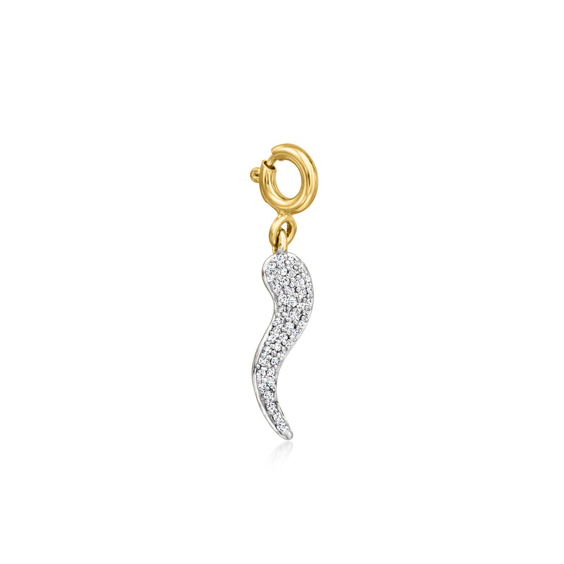 Gold over sterling charm with diamond-studded Italian horn shape and hanging loop