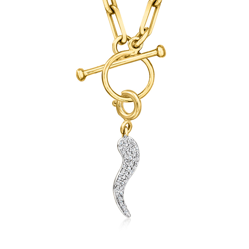 Diamond-studded Italian horn charm pendant in gold over sterling with hanging bail