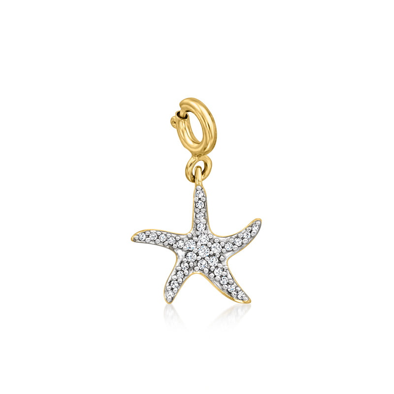 Diamond starfish charm in 18kt gold over sterling