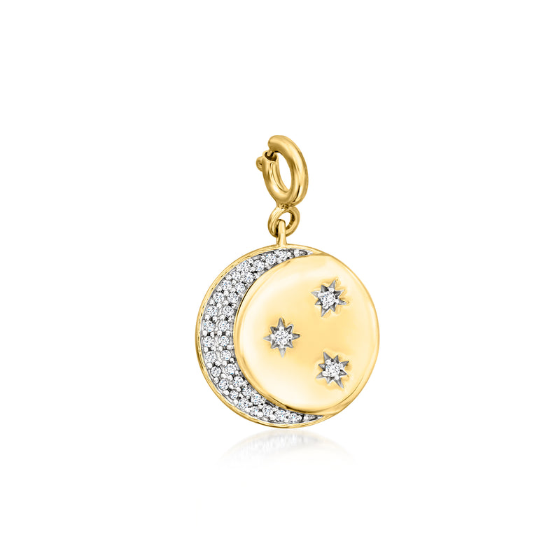 Moon and stars charm in 18kt gold over sterling with diamond accents