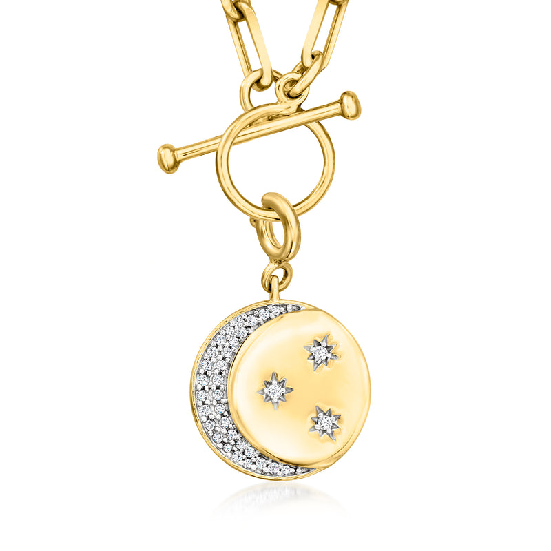 Gold over sterling diamond moon and stars charm with pavé crescent