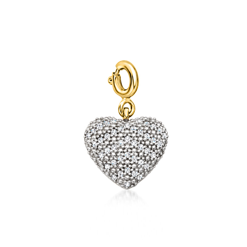 Pave diamond heart charm in 18kt gold over sterling