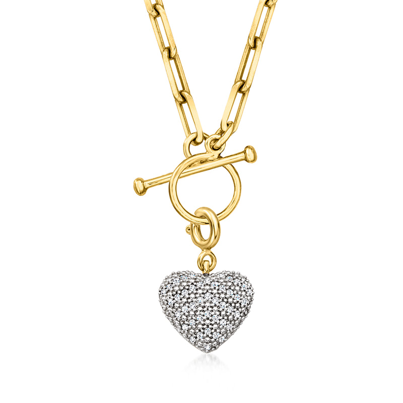 Diamond heart charm in 18kt gold over sterling, shown on a gold chain