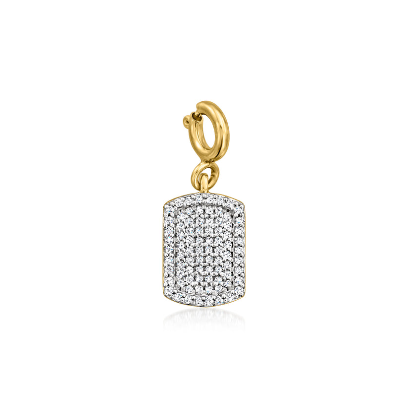 Diamond dog tag charm in 18kt gold over sterling with pavé diamonds