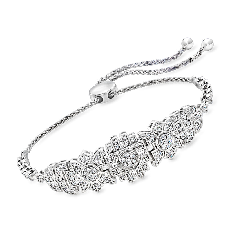 Sterling silver diamond geometric bolo bracelet with adjustable chain