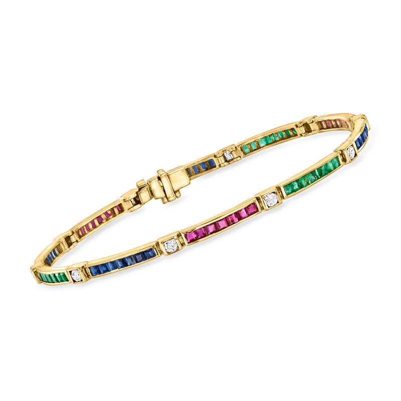 Vintage multi-gemstone bracelet in 18k yellow gold with baguette-cut colored stones