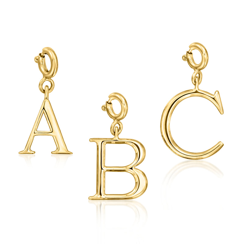 Gold initial charm set with A, B, and C letters