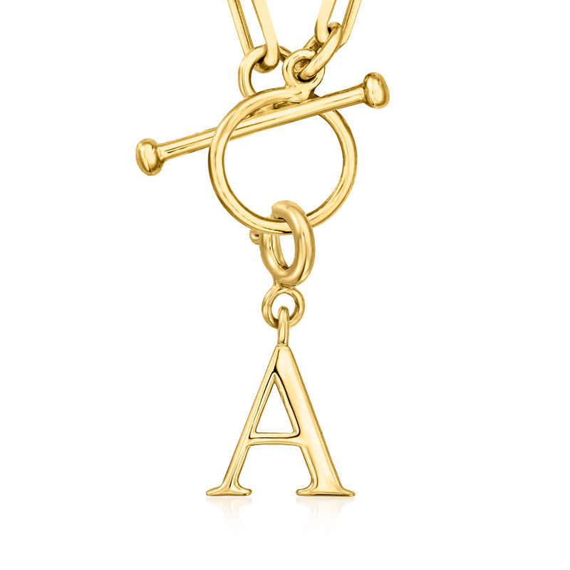 Gold over sterling initial charm pendant with letter A on a chain loop