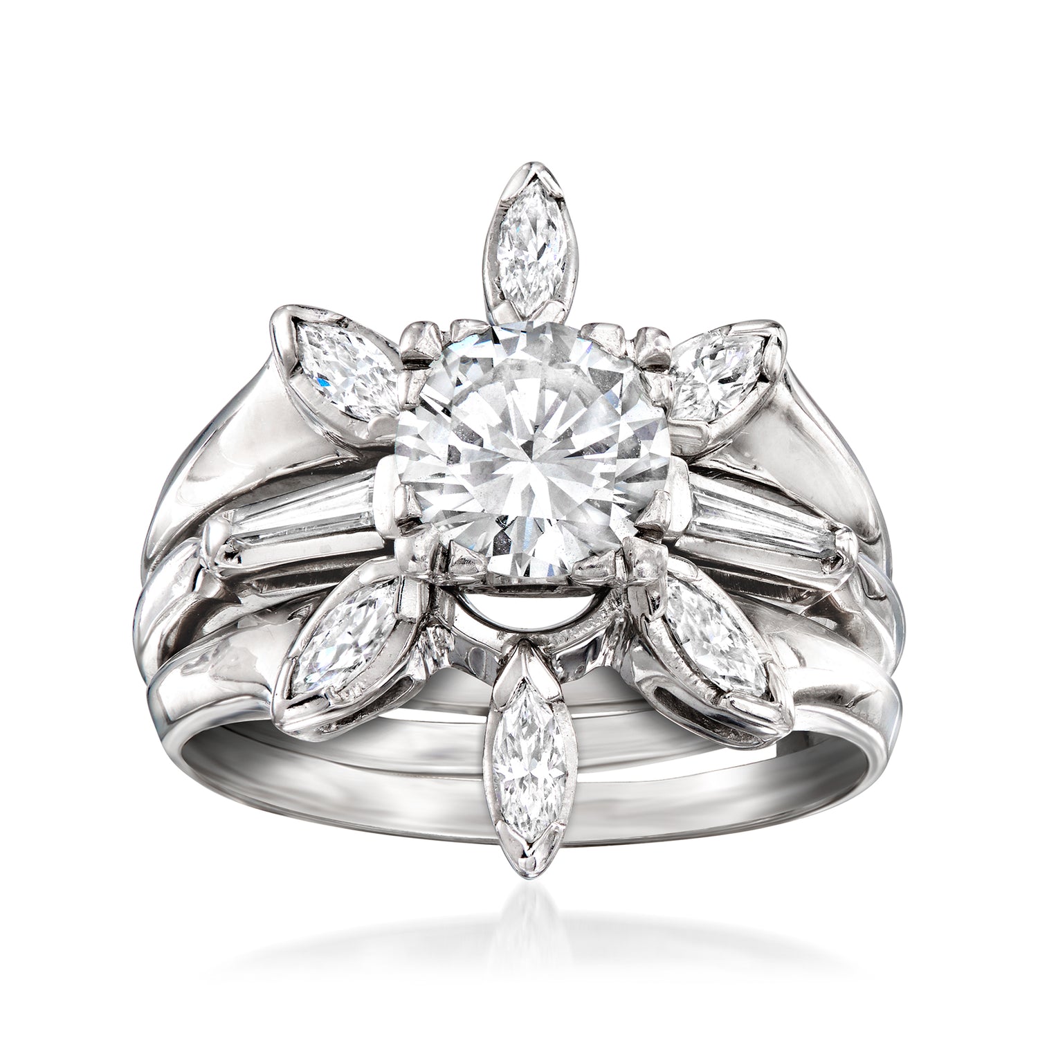 C. 1950 Vintage 1.50 ct. t.w. Diamond Jewelry Set: Ring with Guard in Platinum and 14kt White Gold