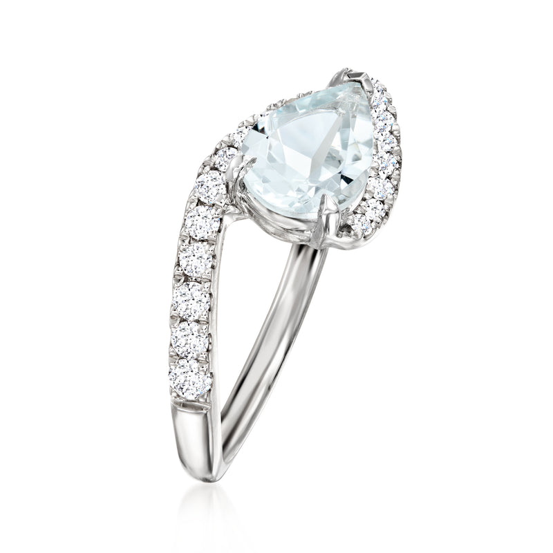 Aquamarine and lab-grown diamond ring in 14kt white gold with pear halo