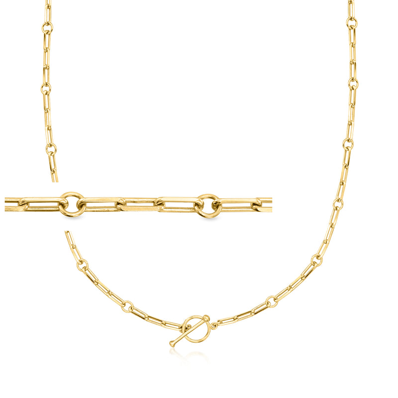 Gold paper-clip link toggle necklace with round clasp