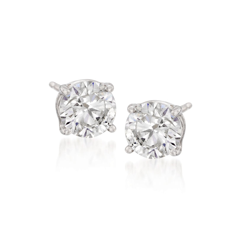 Sterling silver CZ round stud earrings with sparkling clear stones