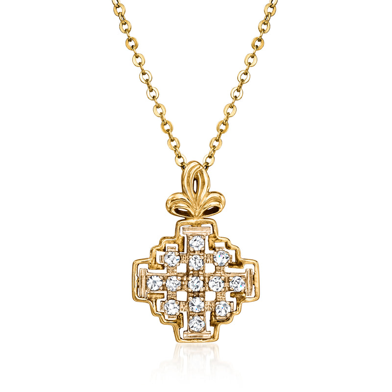 Vintage 18kt yellow gold diamond cross pendant necklace