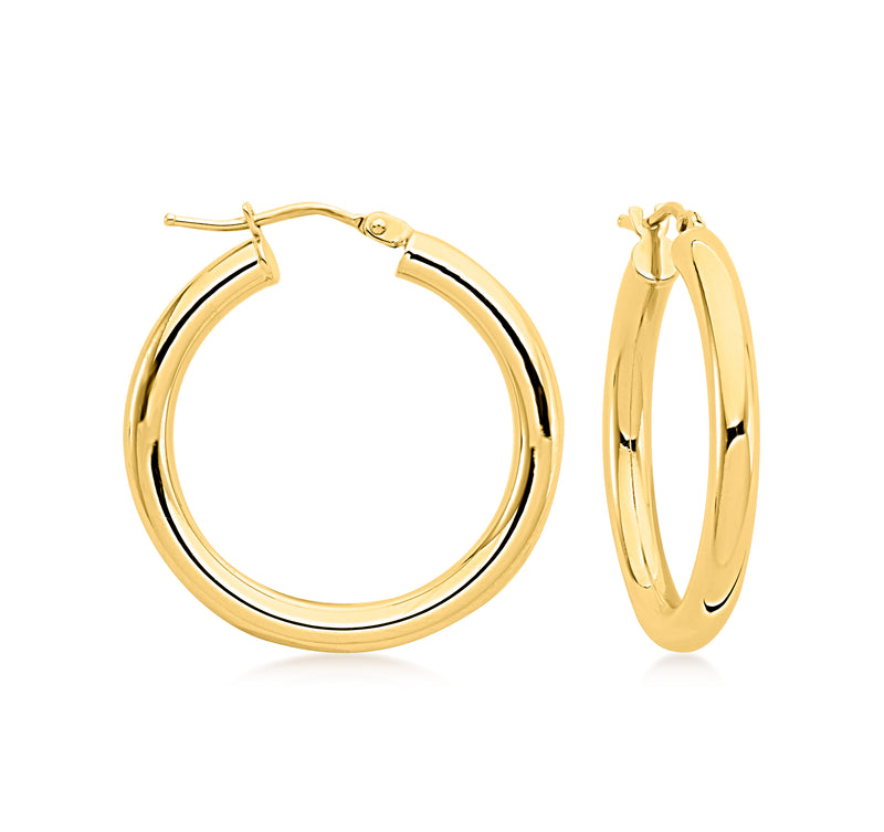 Yellow gold hoop earrings with hinge clasp, small thin round hoops
