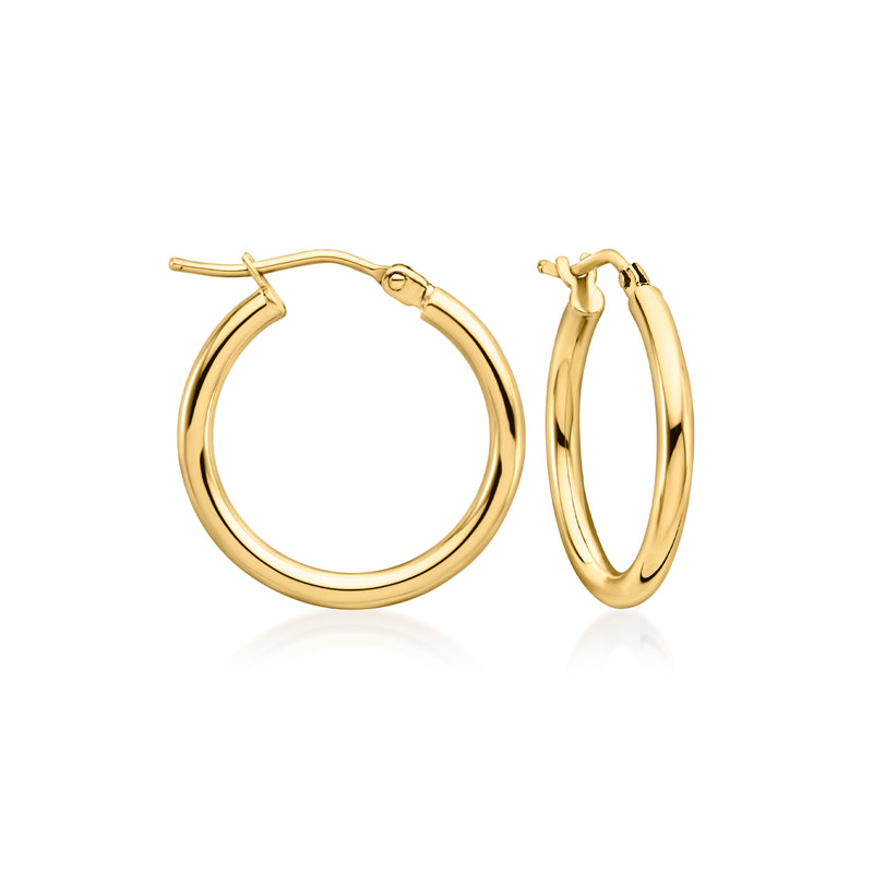 14kt yellow gold hoop earrings with hinged clasp and smooth round profile