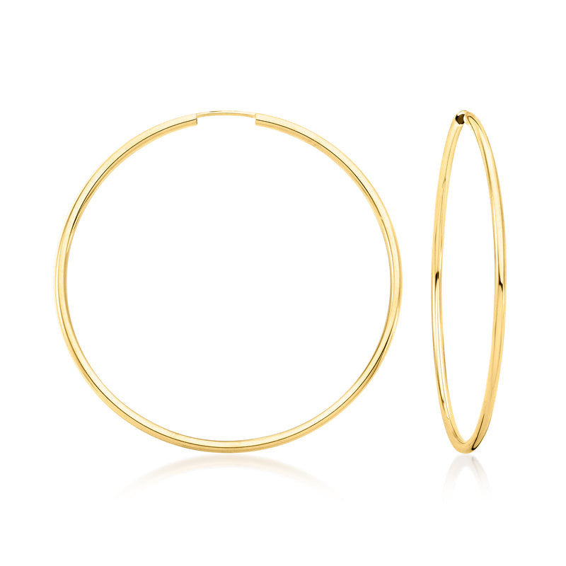 14kt yellow gold endless hoop earrings, thin circular hoops
