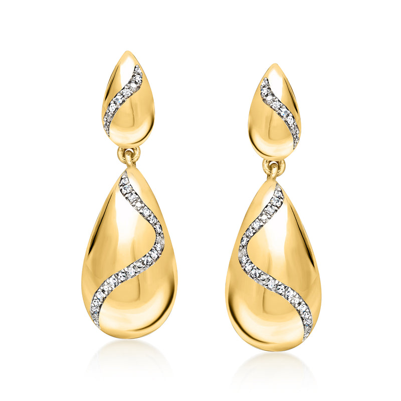Diamond double teardrop drop earrings in gold over sterling