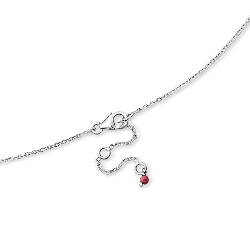Sterling silver necklace with clasp and round pink gemstone charm on chain