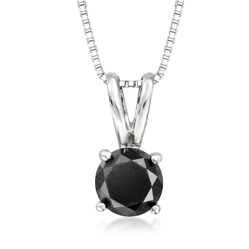 Sterling silver solitaire necklace with round black diamond-style center