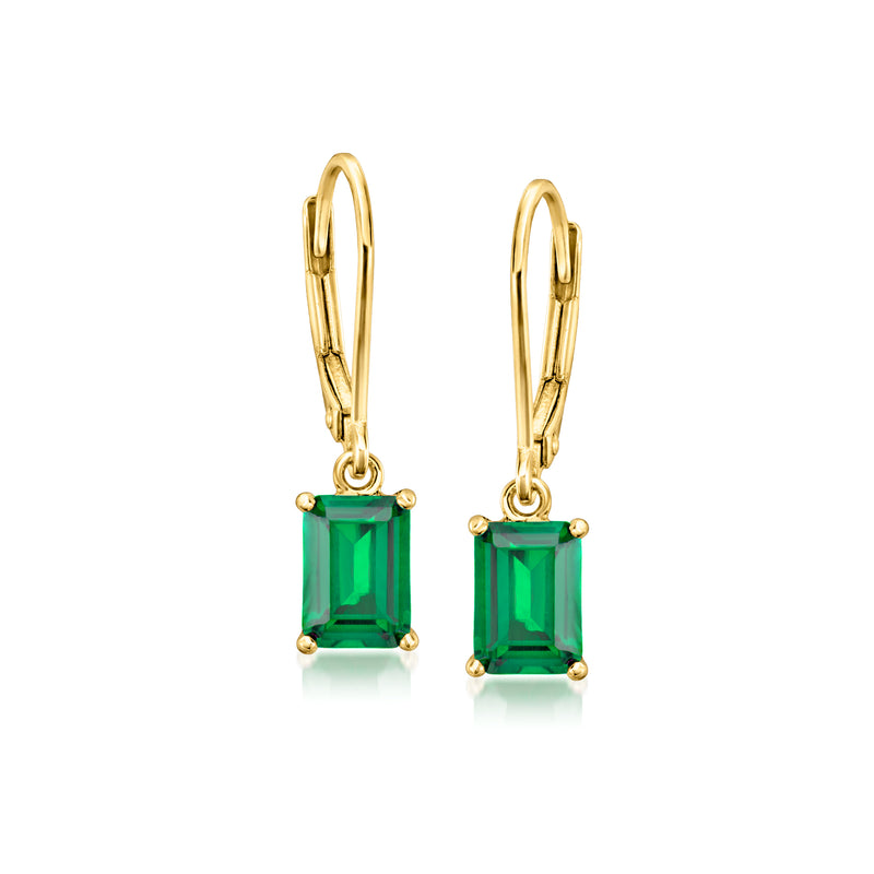 18kt gold-over-sterling emerald drop earrings with square green gemstones and leverbacks