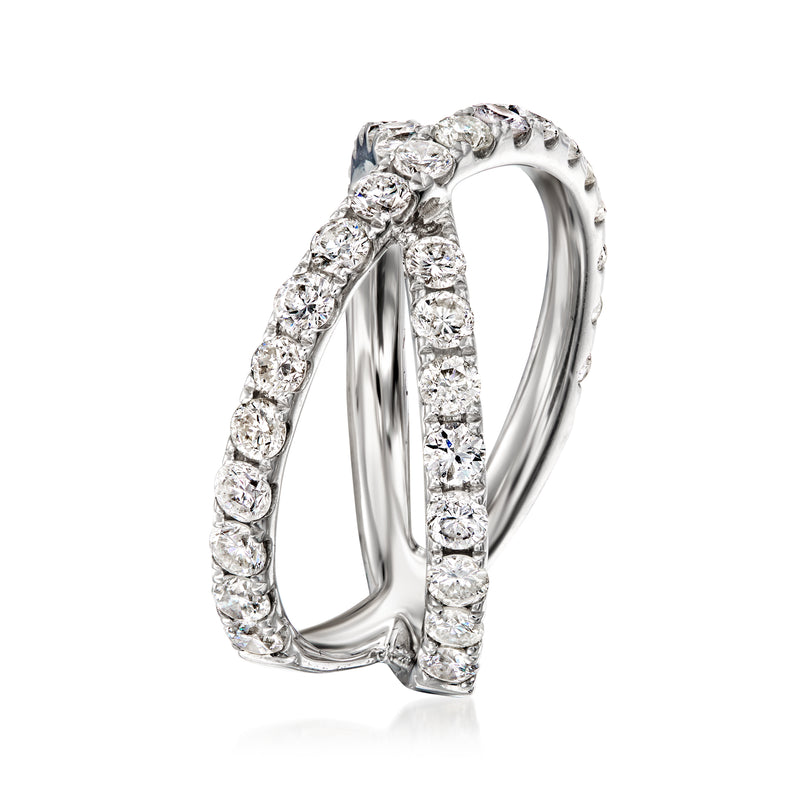 Diamond X ring in 18kt white gold with two pavé-set crossover bands