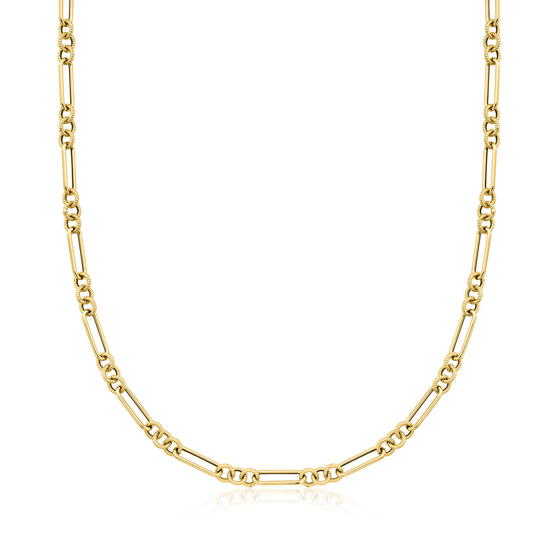 Yellow gold link necklace with alternating cable and paper-clip links