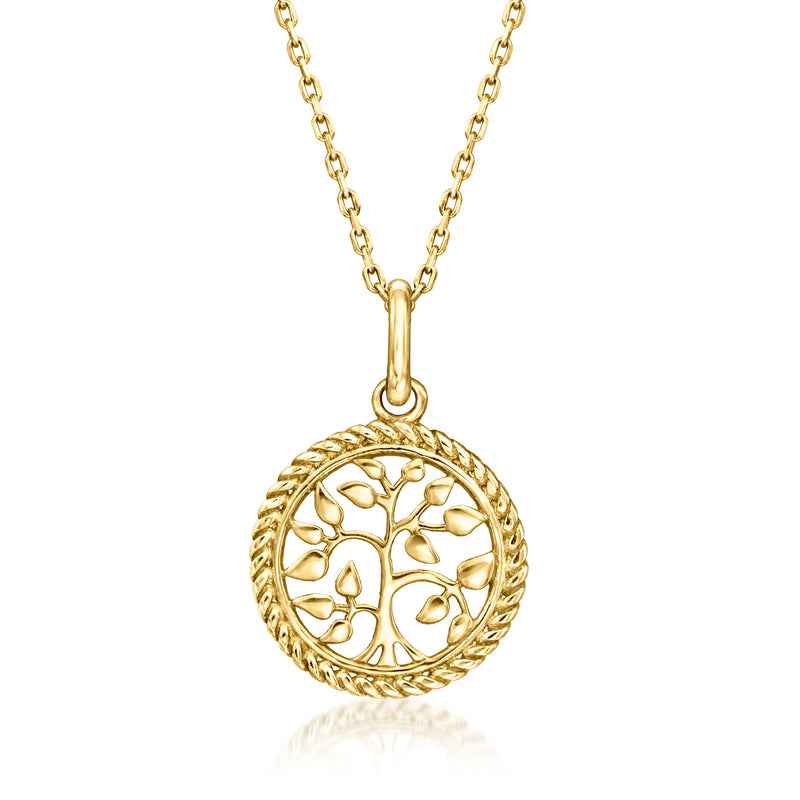 10kt yellow gold tree of life pendant necklace with round filigree medallion