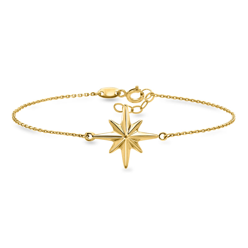 10k yellow gold north star bracelet with dangling star pendant and link chain