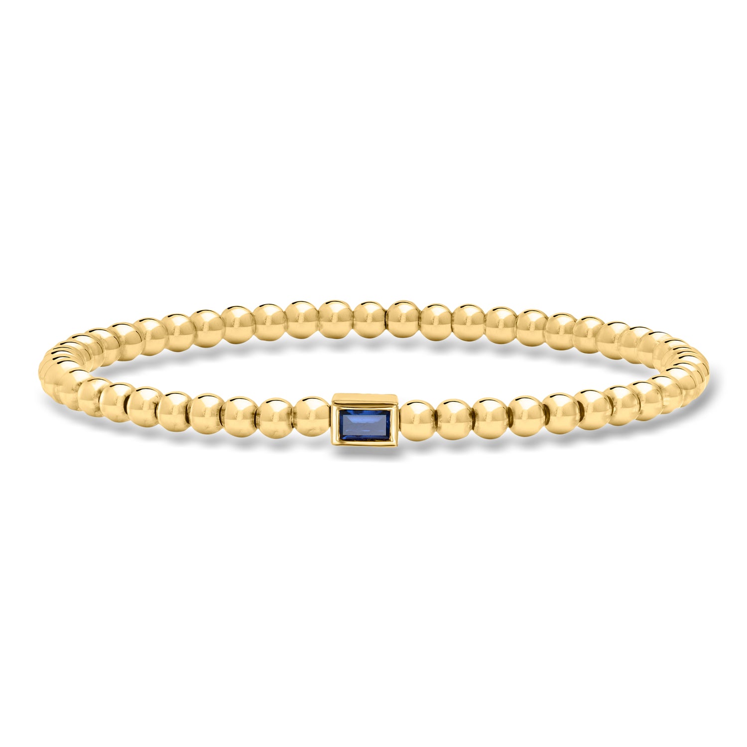Ross-simons .30 Carat Lab Grown Sapphire And 4mm 18kt Gold Over Sterling Bead Stretch Bracelet