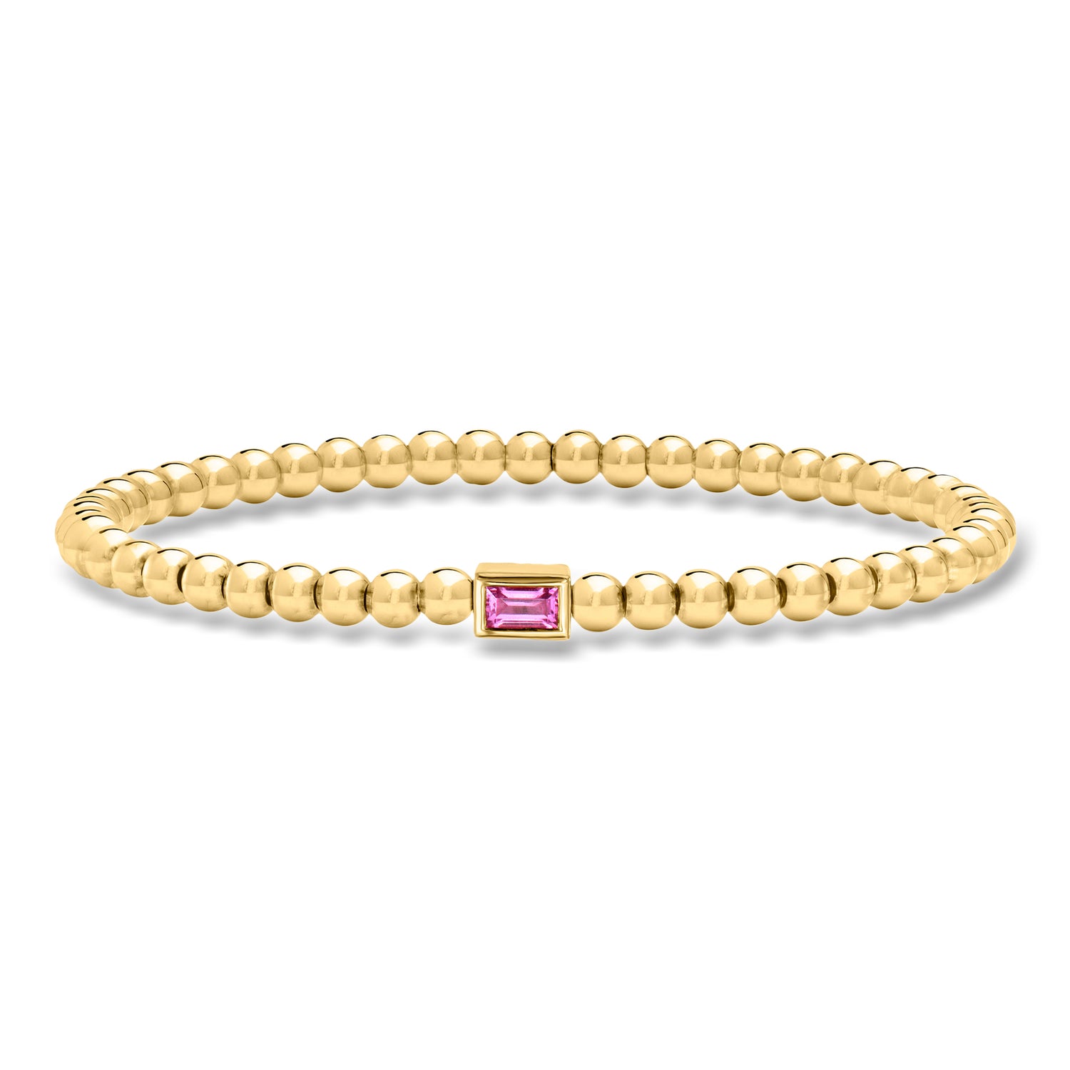 .30 Carat Lab Grown Pink Sapphire and 4mm 18kt Gold Over Sterling Bead Stretch Bracelet
