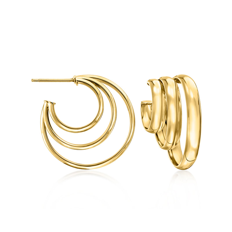 Triple C-hoop earrings in 14kt yellow gold, polished set of three hoops