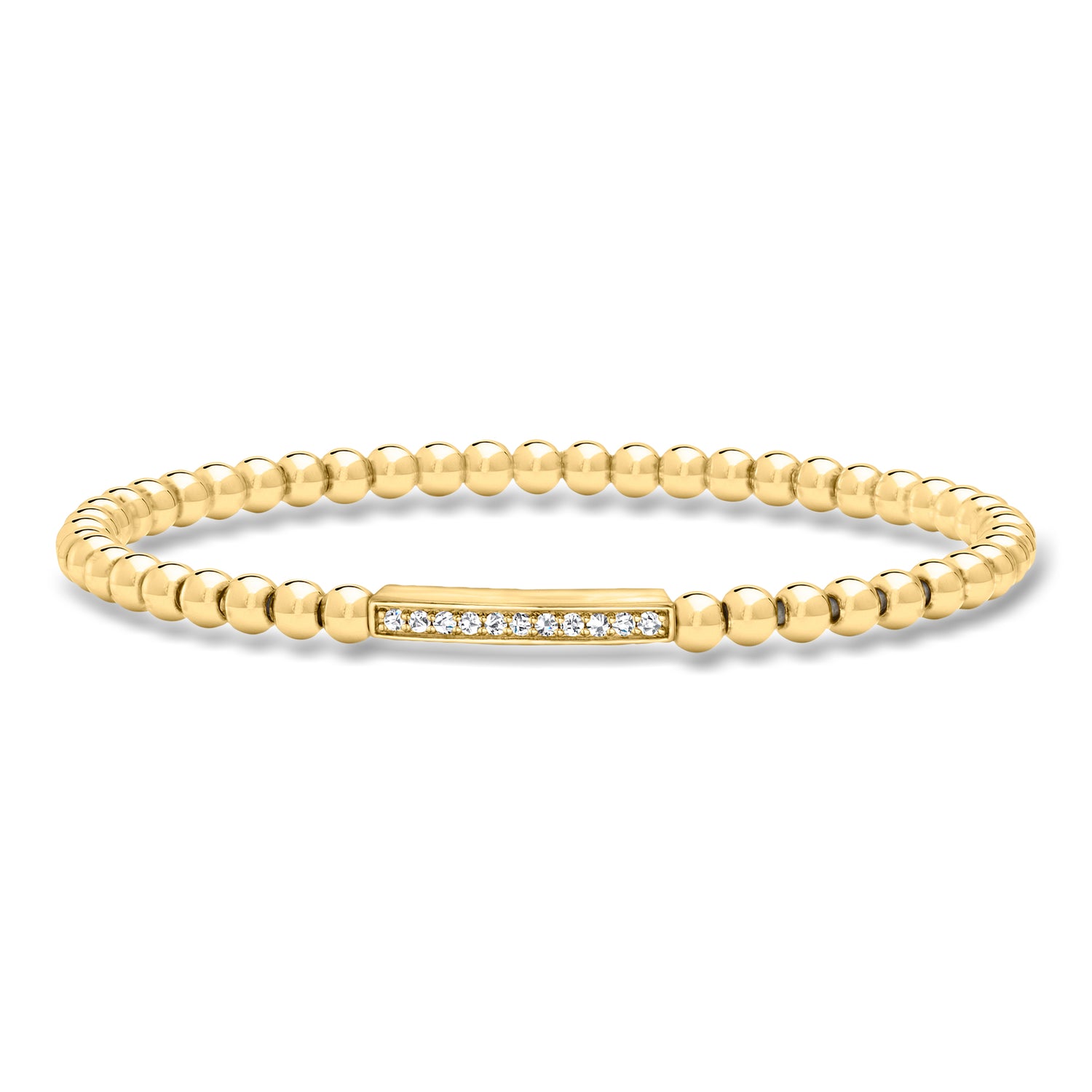 .15 ct. t.w. Lab Grown Diamond Bar and 4mm 18kt Gold Over Sterling Bead Stretch Bracelet