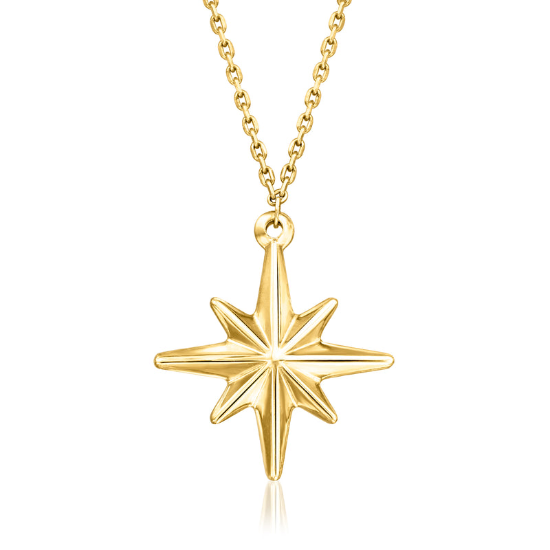 10kt yellow gold north star pendant necklace on link chain