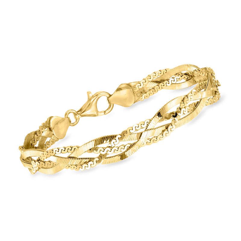 Italian gold over sterling braided bracelet with heart-shaped toggle clasp