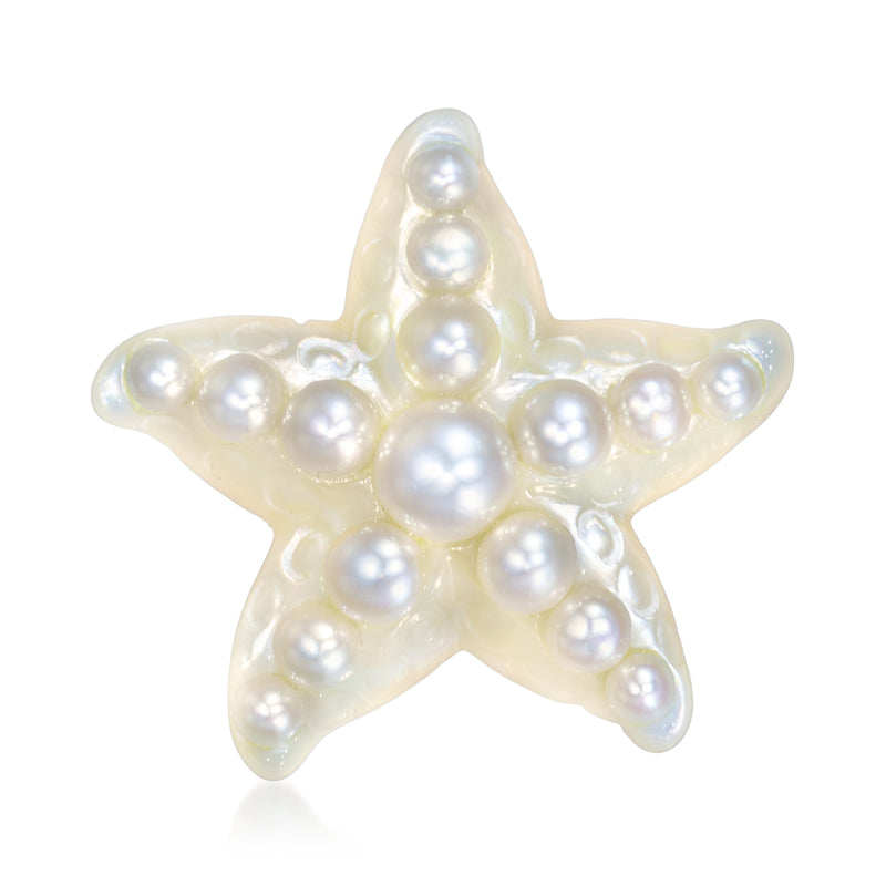 Starfish pendant with clustered white cultured pearls and iridescent mother-of-pearl finish