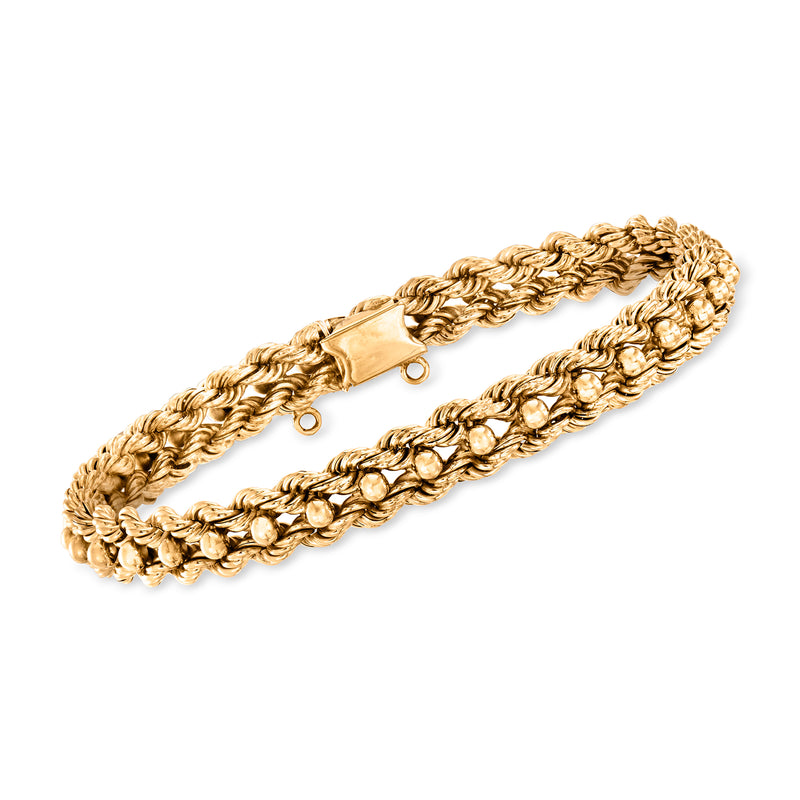 Vintage 14kt yellow gold fancy bracelet with braided rope links and bead-like accents