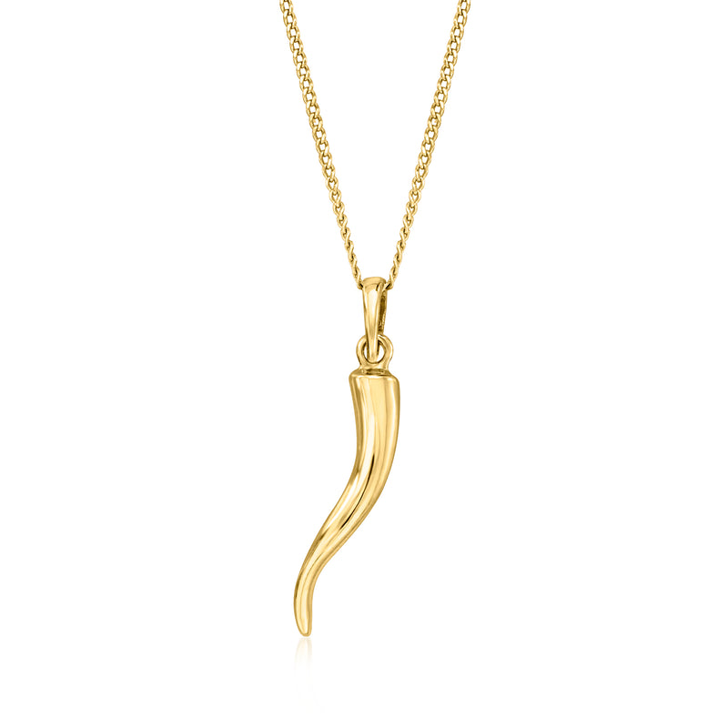 Vintage 14kt yellow gold horn pendant necklace with curved charm on chain