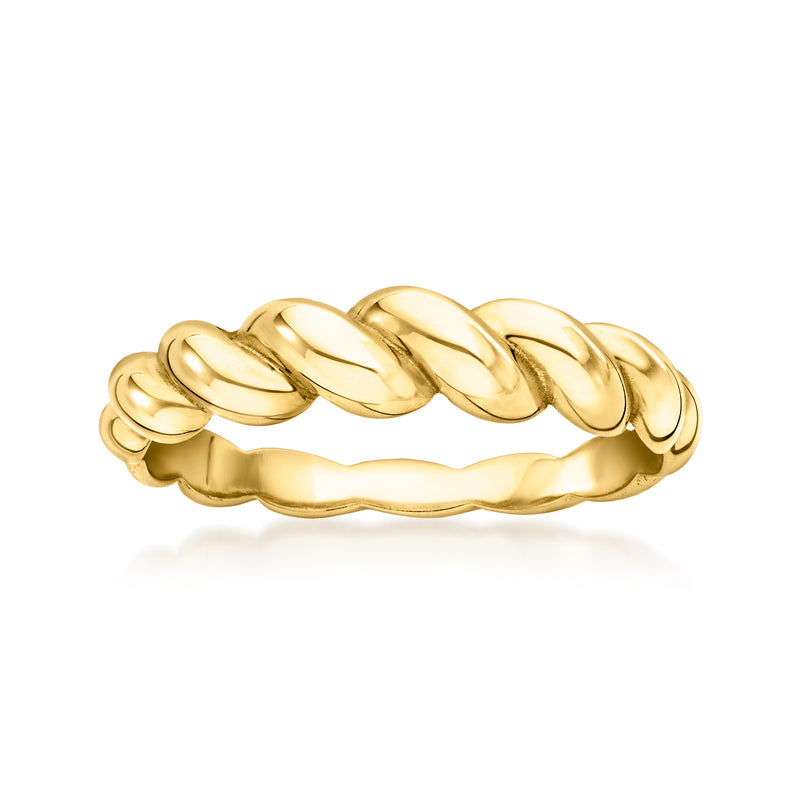 10kt yellow gold shrimp ring with braided, ridged band