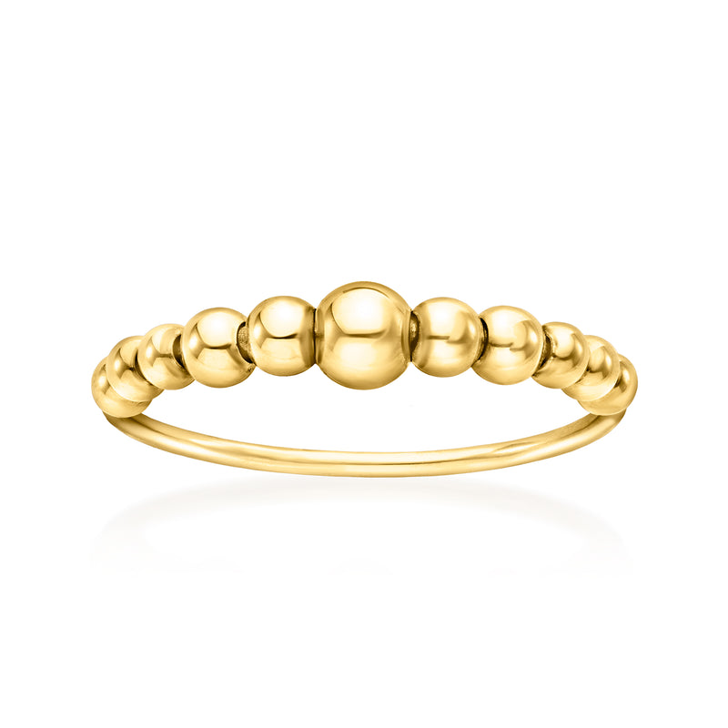 10k yellow gold bead ring with smooth rounded bead links, slim band