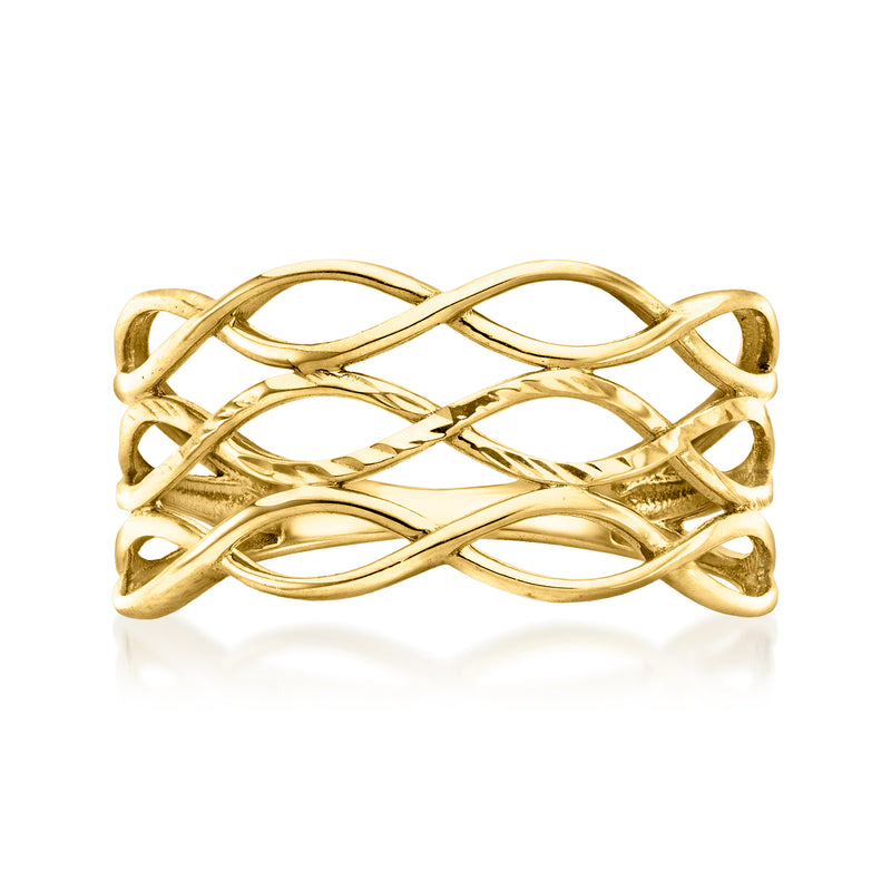 10kt yellow gold wave open-space ring with looping infinity design