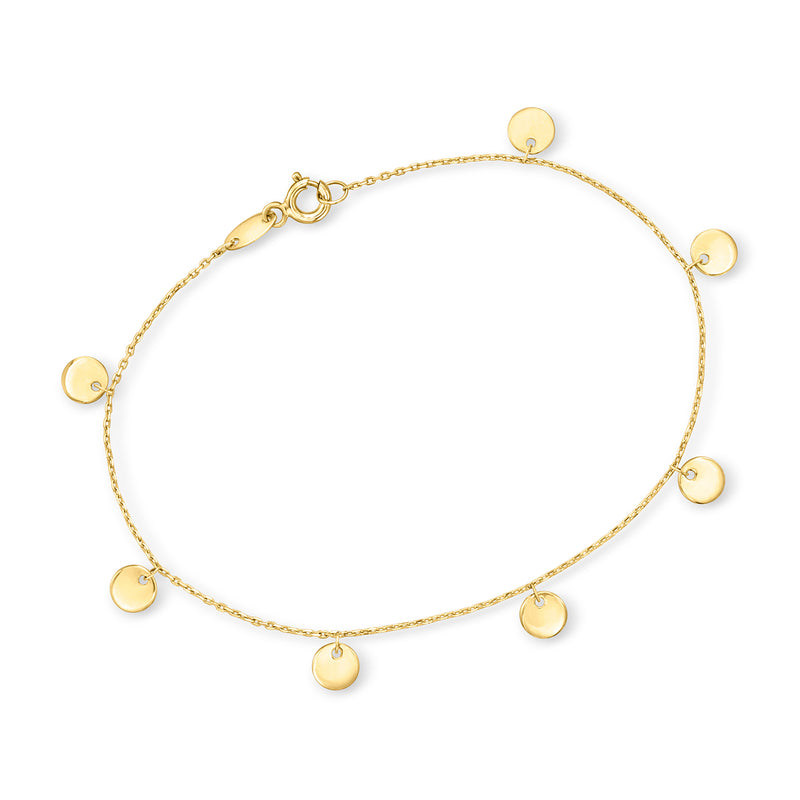 10k yellow gold disc station bracelet with small round charm discs