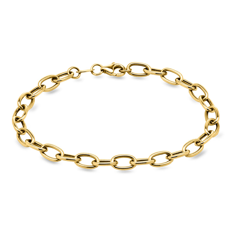 Yellow gold cable-link bracelet with alternating oval and round chain links