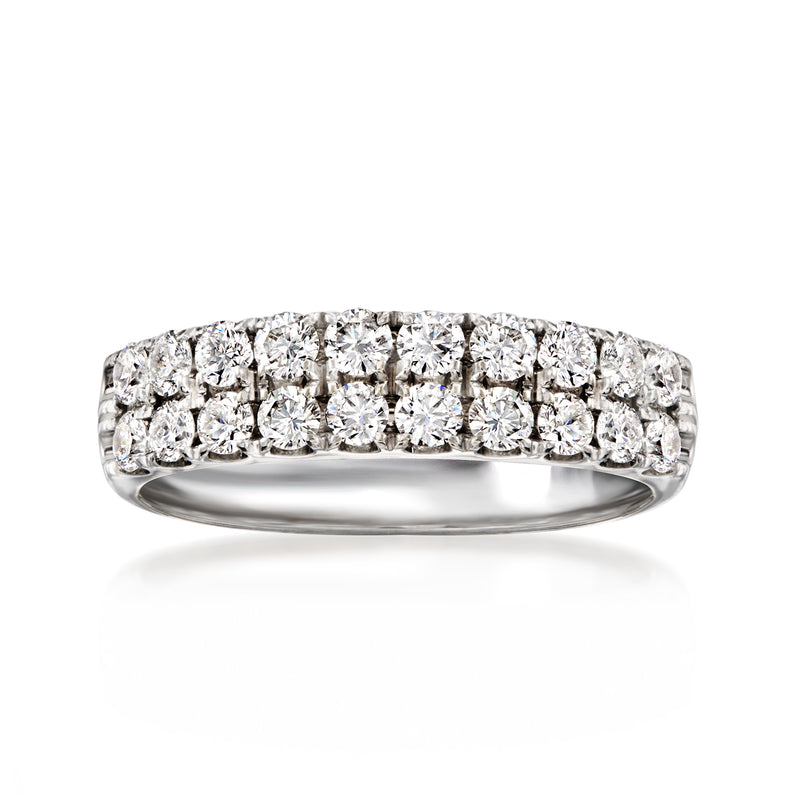 Two-row diamond band ring in 14kt white gold with round pave-set stones