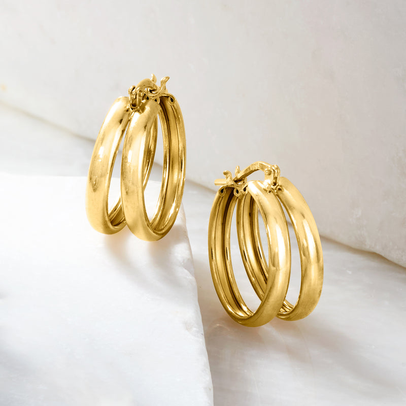 Polished gold double-hoop earrings, stacked oval hoops