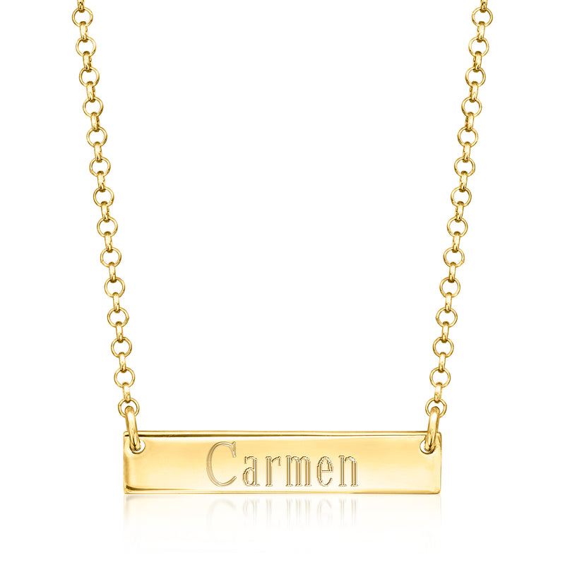 Italian 18k gold vermeil personalized bar necklace with engraved Carmen pendant